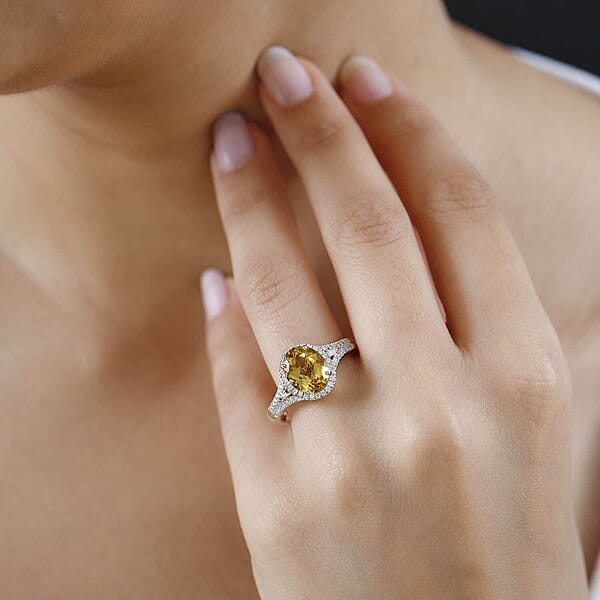 Luxoro 10K Yellow Gold AAA Brazilian Heliodor And G-H I2 Diamond Ring 4.50 Grams 2.60 Ctw
