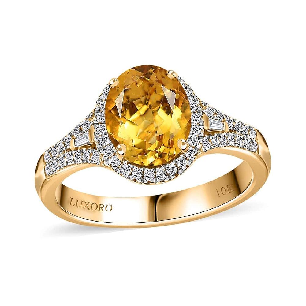 Luxoro 10K Yellow Gold AAA Brazilian Heliodor and G-H I2 Diamond Ring 4.50 Grams 2.60 ctw