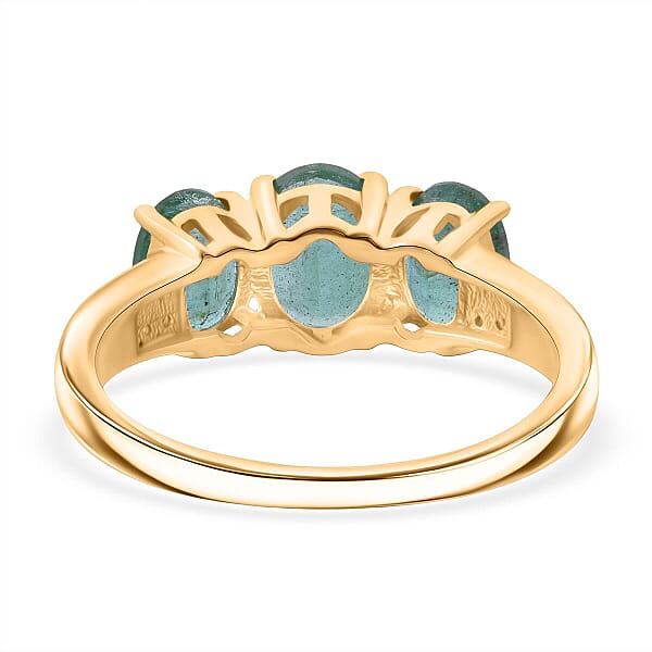 Luxoro 10K Yellow Gold AAA Kagem Zambian Emerald Diamond (G-H I2) Trilogy Ring 2.90 Ctw