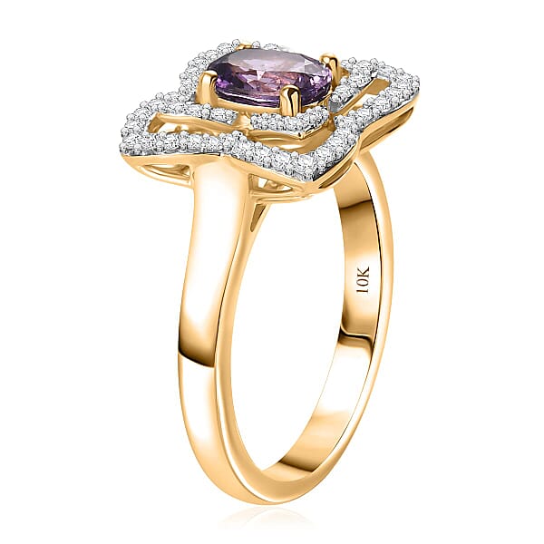 Luxoro 10K Yellow Gold AAA Madagascar Purple Sapphire Diamond (G-H I2) (0.36 Cts) Ring 1.37 Ctw
