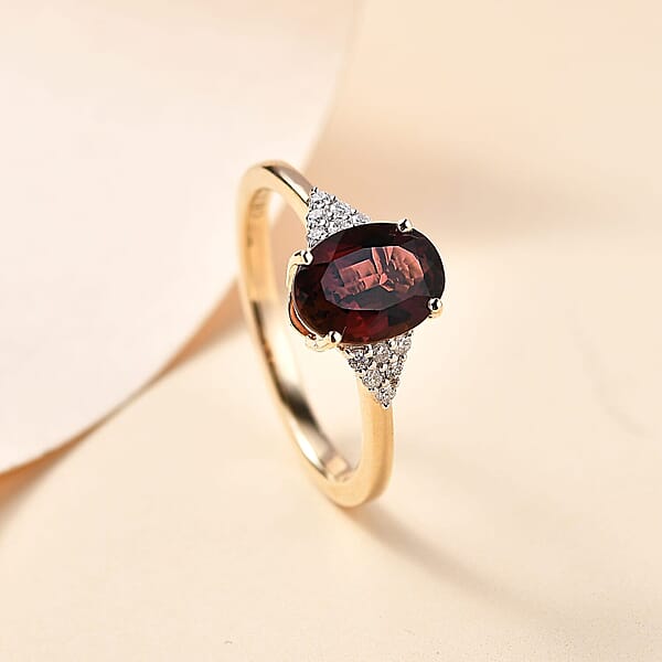 Luxoro 10K Yellow Gold AAA Ouro Fino Rubellite Diamond (G-H I2) Ember Kiss Ring 2.05 Ctw