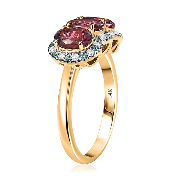 Luxoro 10K Yellow Gold AAA Ouro Fino Rubellite Paraiba Tourmaline And Diamond (G-H I2) (0.16 Cts) Ring 3.00 Ctw