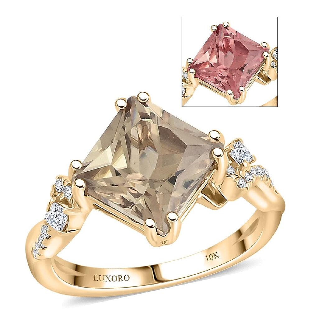 Luxoro 10K Yellow Gold AAA Princess Cut Turkizite Diamond (G-H I2) (0.18 cts) Ring 3.35 ctw