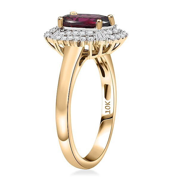 Luxoro 10K Yellow Gold AAA Radiant Ember Garnet Diamond (I2) (0.34 Cts) Ring 2.70 Ctw
