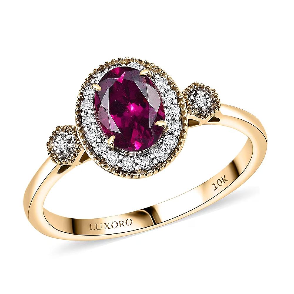 Luxoro 10K Yellow Gold AAA Radiant Ember Garnet Diamond (G-H I2) (0.29 cts) Ring 1.67 ctw