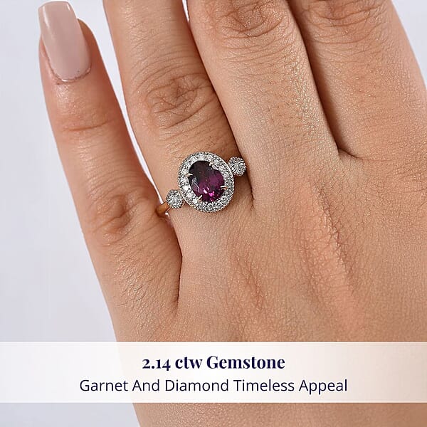 Luxoro 10K Yellow Gold AAA Radiant Ember Garnet Diamond (G-H I2) (0.29 Cts) Ring 1.67 Ctw