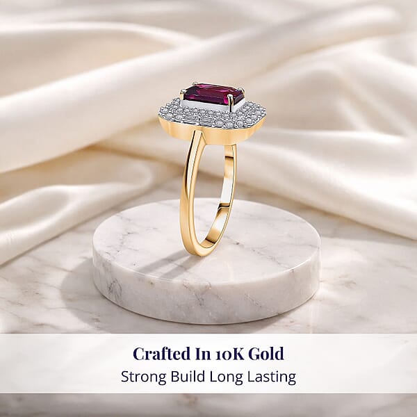 Luxoro 10K Yellow Gold AAA Radiant Ember Garnet Diamond (G-H I2) Art Deco Ring 2.30 Ctw