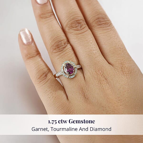 Luxoro 10K Yellow Gold AAA Radiant Ember Garnet Paraiba Tourmaline And Diamond (G-H I2) Ring 1.75 Ctw