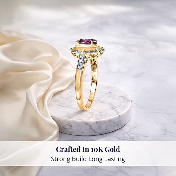 Luxoro 10K Yellow Gold AAA Radiant Ember Garnet Paraiba Tourmaline And Diamond (G-H I2) Ring 1.75 Ctw