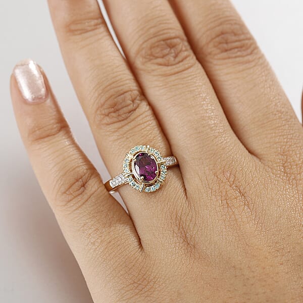 Luxoro 10K Yellow Gold AAA Radiant Ember Garnet Paraiba Tourmaline And Diamond (G-H I2) Ring 1.75 Ctw