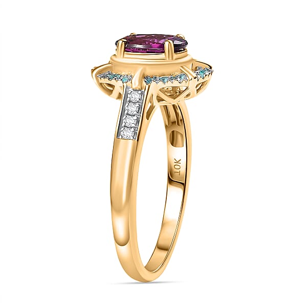 Luxoro 10K Yellow Gold AAA Radiant Ember Garnet Paraiba Tourmaline And Diamond (G-H I2) Ring 1.75 Ctw