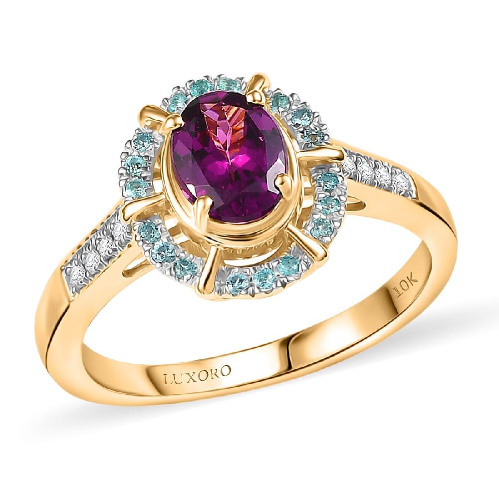 Luxoro 10K Yellow Gold AAA Radiant Ember Garnet Paraiba Tourmaline and Diamond (G-H I2) Ring 1.75 ctw