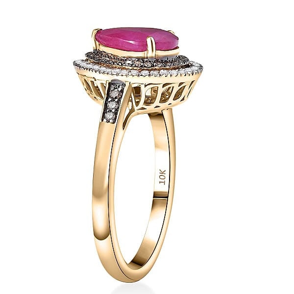 Luxoro 10K Yellow Gold AAA Royal Ruby Natural Champagne And White Diamond (I2) (0.34 Cts) Ring 2.50 Ctw
