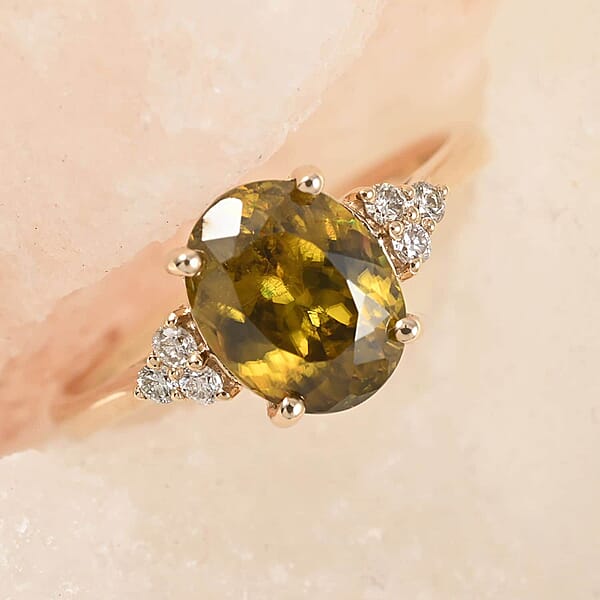 Luxoro 10K Yellow Gold AAA Sava Sphene And G-H I2 Diamond Ring 2.35 Ctw