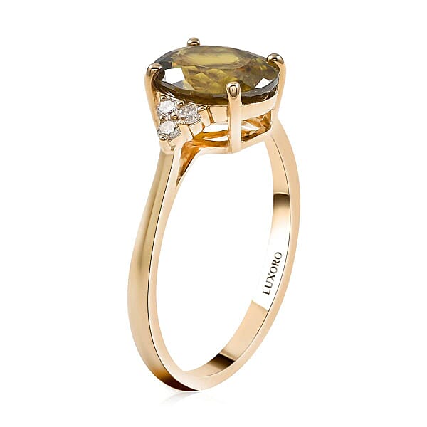Luxoro 10K Yellow Gold AAA Sava Sphene And G-H I2 Diamond Ring 2.35 Ctw