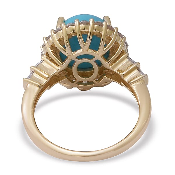 Luxoro 10K Yellow Gold AAA Sleeping Beauty Turquoise And White Zircon Halo Ring 5.65 Ctw
