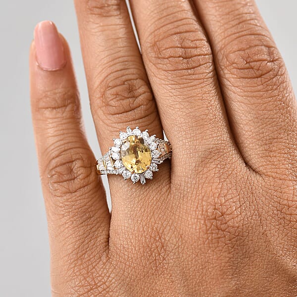 Luxoro 10K Yellow Gold AAA Tanzania Yellow Zircon Luxuriant Lab Grown Diamond Golden Radiance Ring 5.25 Ctw
