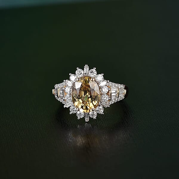 Luxoro 10K Yellow Gold AAA Tanzania Yellow Zircon Luxuriant Lab Grown Diamond Golden Radiance Ring 5.25 Ctw