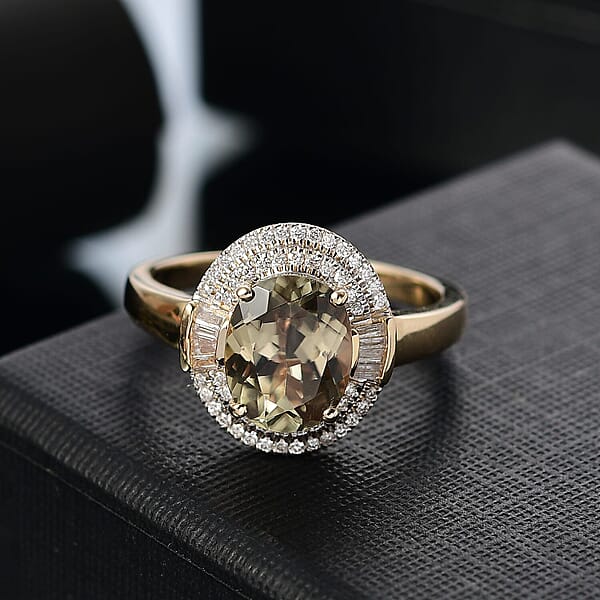 Luxoro 10K Yellow Gold AAA Turkizite Diamond (G-H I2) (0.37 Cts) Sunlit Majesty Ring 3.55 Ctw
