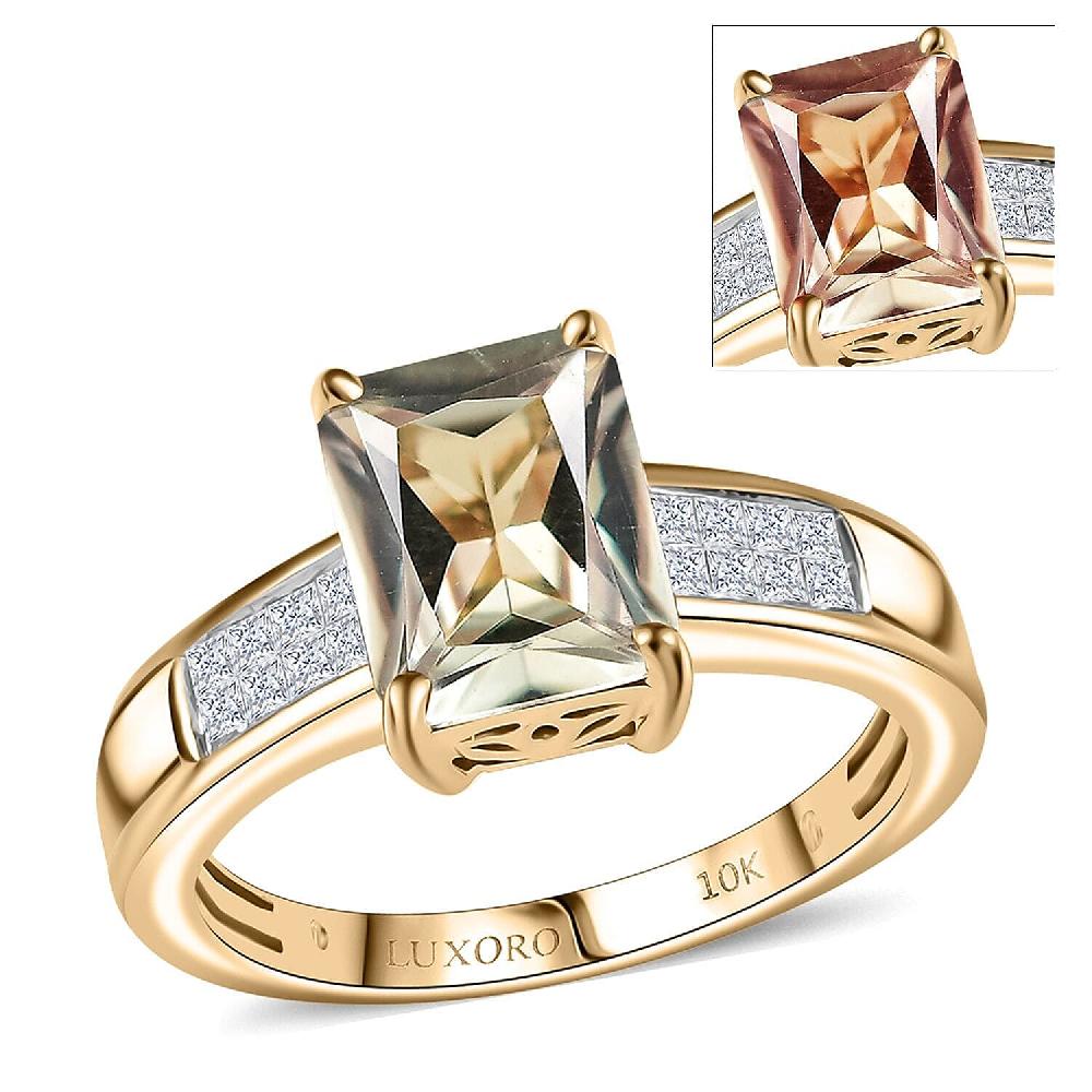 Luxoro 10K Yellow Gold AAA Turkizite Diamond (I2) (0.23 cts) Art Deco Ring (Del. In 12-15 Days) 2.90 ctw