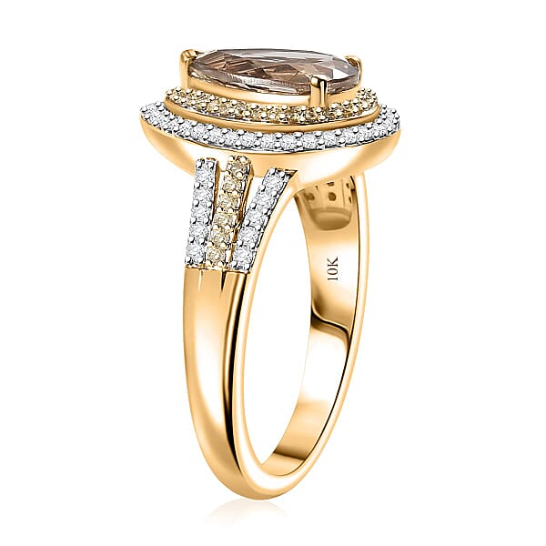 Luxoro 10K Yellow Gold AAA Turkizite Natural Yellow And White Diamond (I2) (0.33 Cts) Double Halo Ring (4.30 G) 2.85 Ctw
