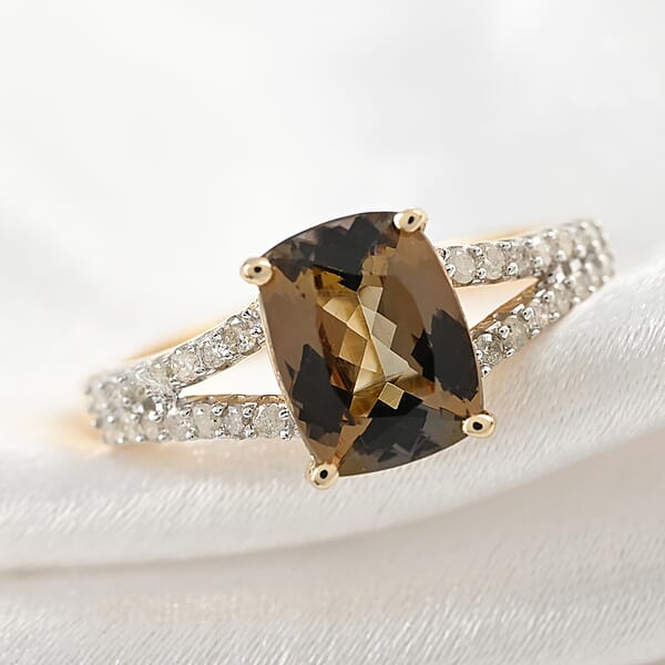 Luxoro 10K Yellow Gold Premium Golden Tanzanite And G-H I3 Diamond Ring 2.10 Ctw