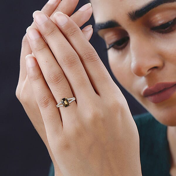 Luxoro 10K Yellow Gold Premium Golden Tanzanite And G-H I3 Diamond Ring 2.10 Ctw