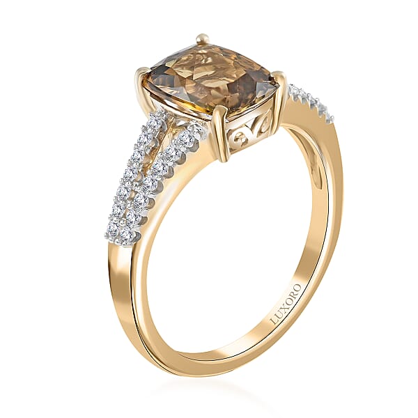 Luxoro 10K Yellow Gold Premium Golden Tanzanite And G-H I3 Diamond Ring 2.10 Ctw