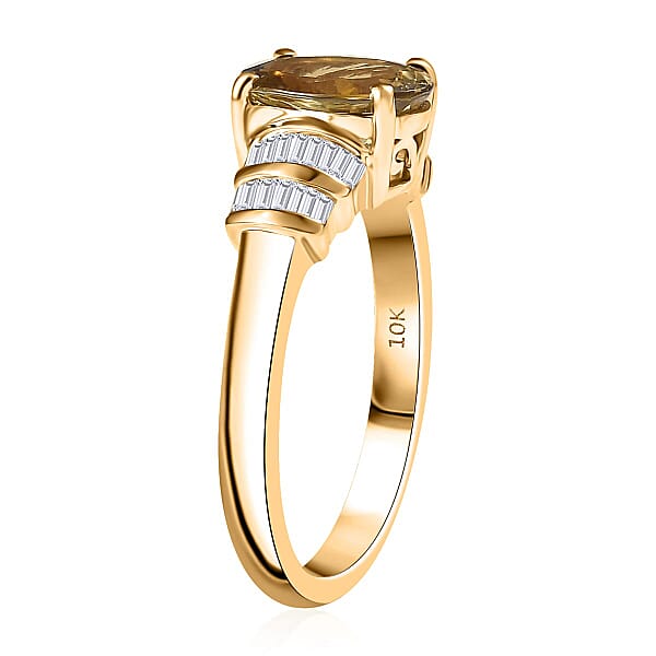 Luxoro 10K Yellow Gold Premium Golden Tanzanite White Diamond (I2) (0.22 Cts) Paper Swirls Ring 2.40 Ctw