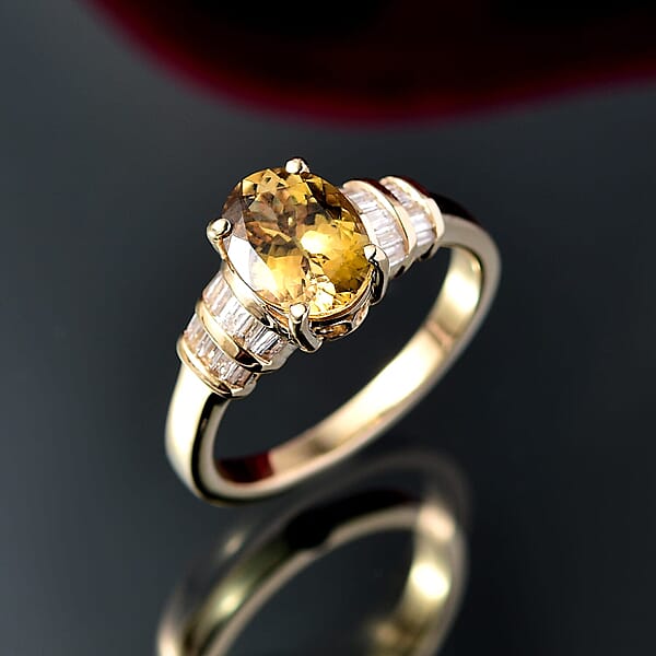 Luxoro 10K Yellow Gold Premium Golden Tanzanite White Diamond (I2) (0.22 Cts) Paper Swirls Ring 2.40 Ctw