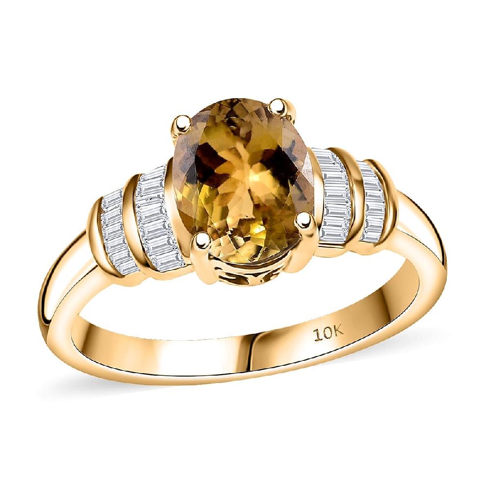 Luxoro 10K Yellow Gold Premium Golden Tanzanite White Diamond (I2) (0.22 cts) Paper Swirls Ring 2.40 ctw