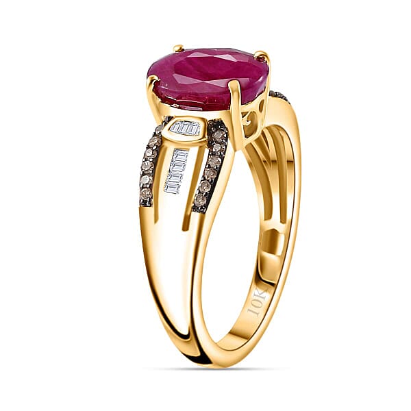 Luxoro 10K Yellow Gold Premium Montepuez Ruby And Natural Champagne And White Diamond Ring 2.60 Ctw