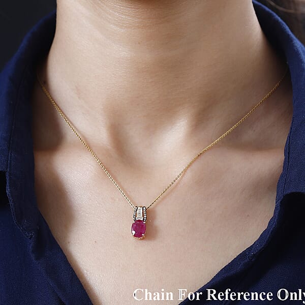 Luxoro 10K Yellow Gold Premium Montepuez Ruby Natural Champagne And White Diamond Pendant Without Chain 2.20 Ctw