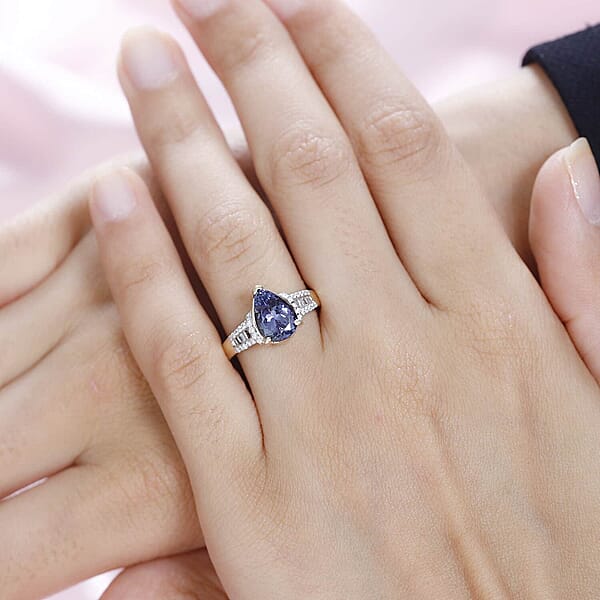 Luxoro 10K Yellow Gold Premium Peacock Tanzanite And G-H I2 Diamond Ring 4.10 Grams 2.35 Ctw