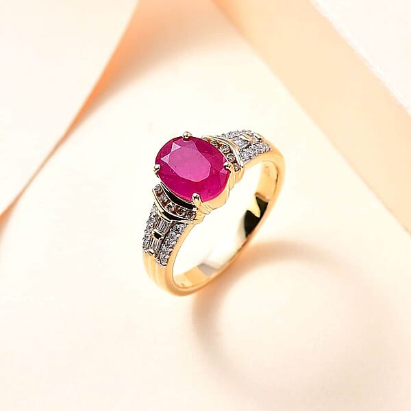 Luxoro 10K Yellow Gold Premium Taveta Ruby Natural Champagne And White Diamond Ring 2.85 Ctw