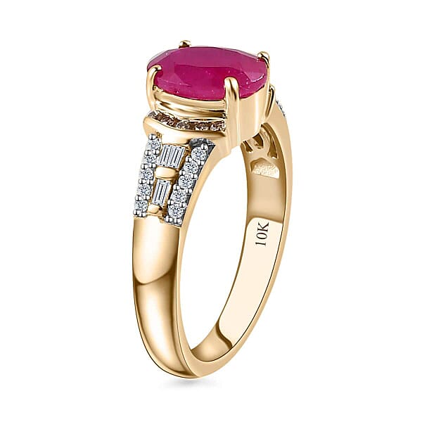 Luxoro 10K Yellow Gold Premium Taveta Ruby Natural Champagne And White Diamond Ring 2.85 Ctw
