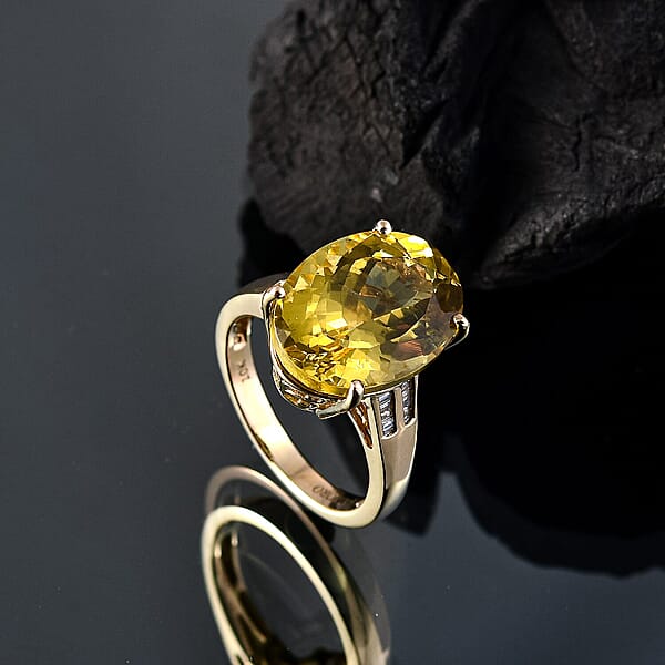 Luxoro 10K Yellow Gold Premium Yellow Apatite Diamond (I1) Ring 11.70 Ctw