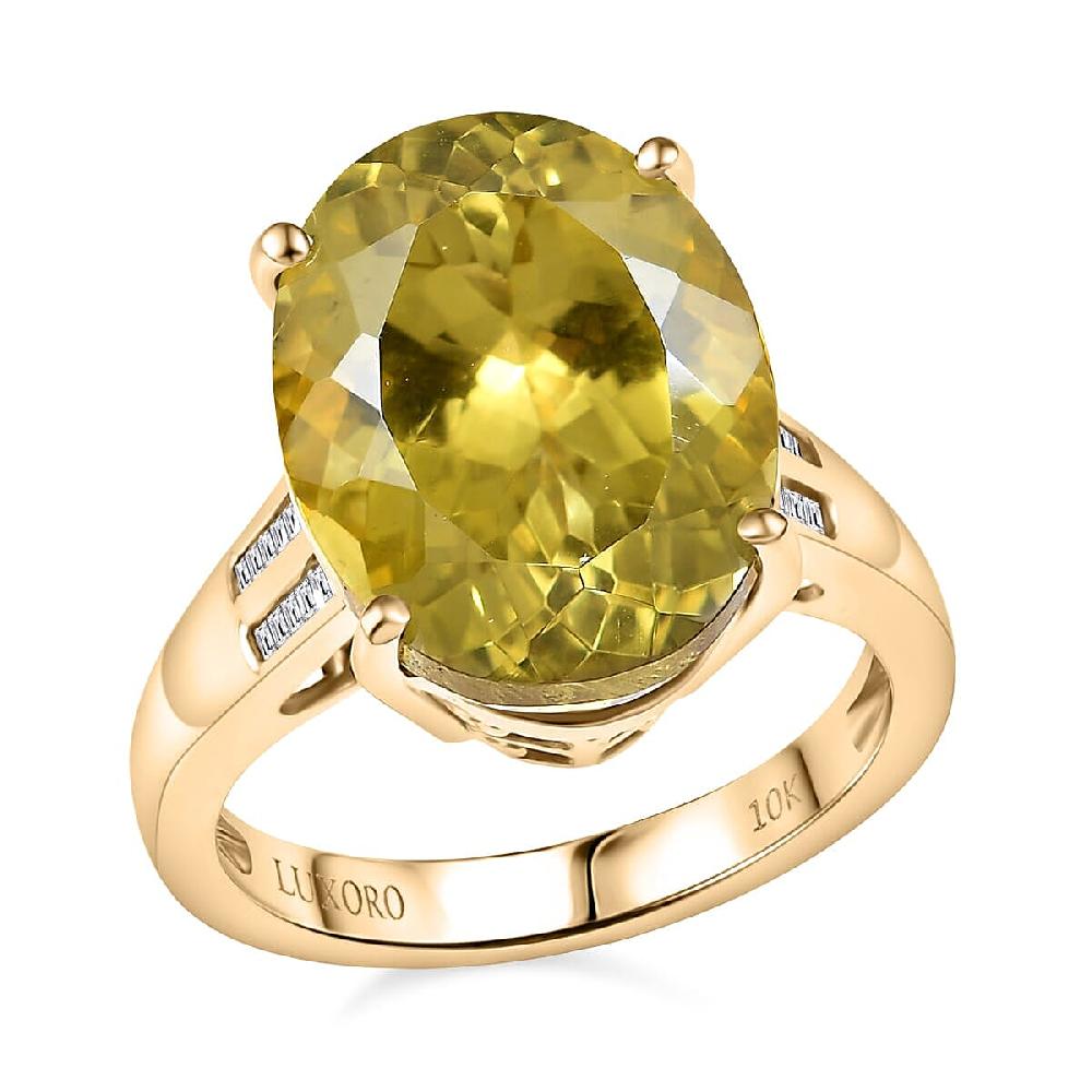 Luxoro 10K Yellow Gold Premium Yellow Apatite Diamond (I1) Ring 11.70 ctw