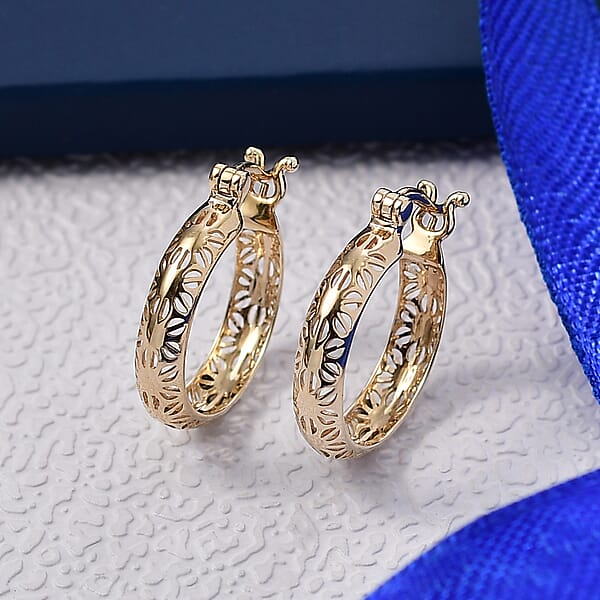 Luxoro 10K Yellow Gold Textured Hoop Earrings (2.50 Grams)