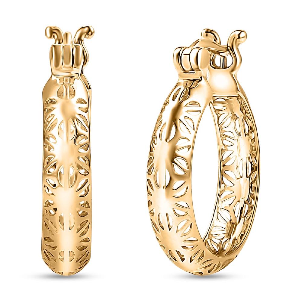 Luxoro 10K Yellow Gold Textured Hoop Earrings (2.50 Grams)
