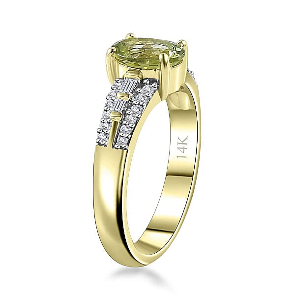Luxoro 14K Green Gold AAA Natural Calabar Green Tourmaline And G-H I2 Diamond Ring 4.50 Grams 1.15 Ctw