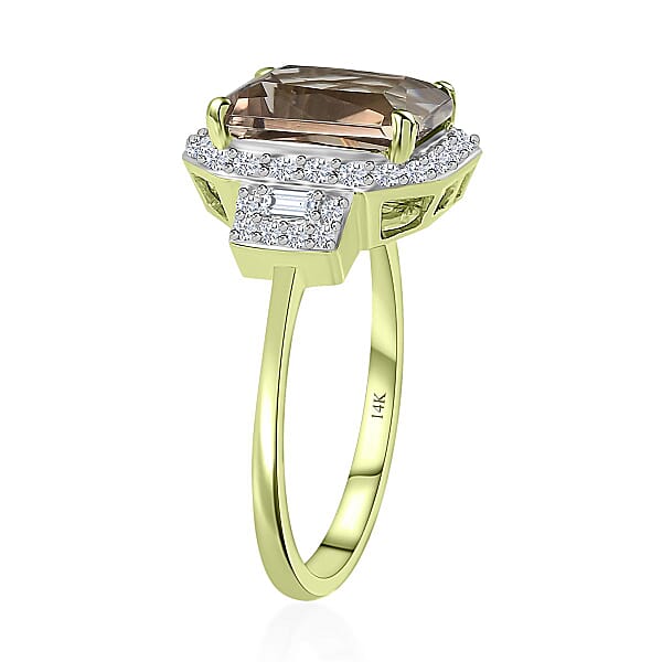 Luxoro 14K Green Gold Radiant Cut AAA Turkizite And G-H I2 Diamond Ring 5.10 Grams 2.65 Ctw