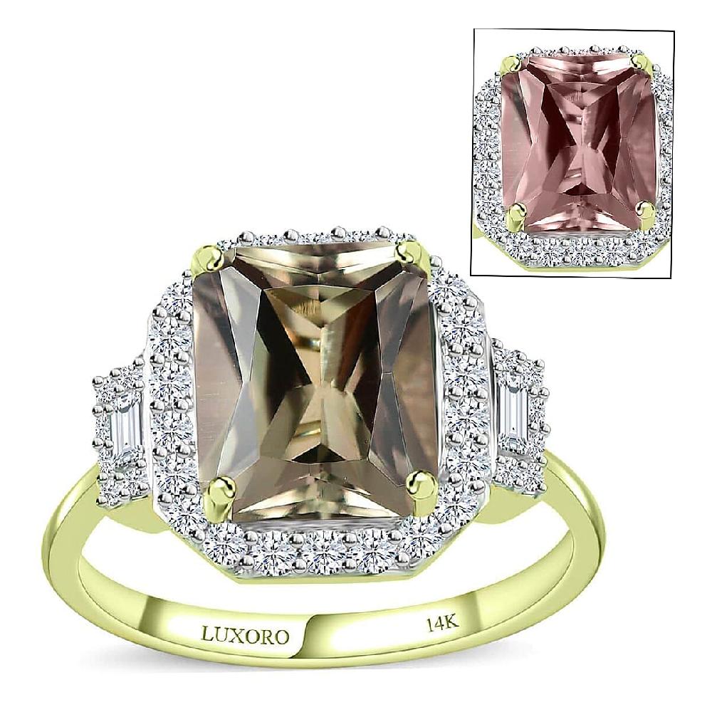 Luxoro 14K Green Gold Radiant Cut AAA Turkizite and G-H I2 Diamond Ring 5.10 Grams 2.65 ctw