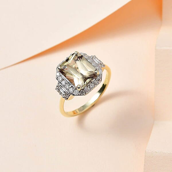 Luxoro 14K Green Gold Radiant Cut AAA Turkizite Diamond (G-H I2) (0.45 Cts) Ring (5.10 G) 2.65 Ctw