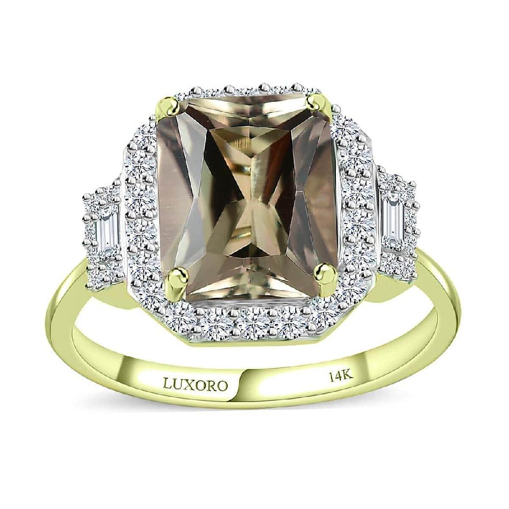 Luxoro 14K Green Gold Radiant Cut AAA Turkizite Diamond (G-H I2) (0.45 cts) Ring (5.10 g) 2.65 ctw