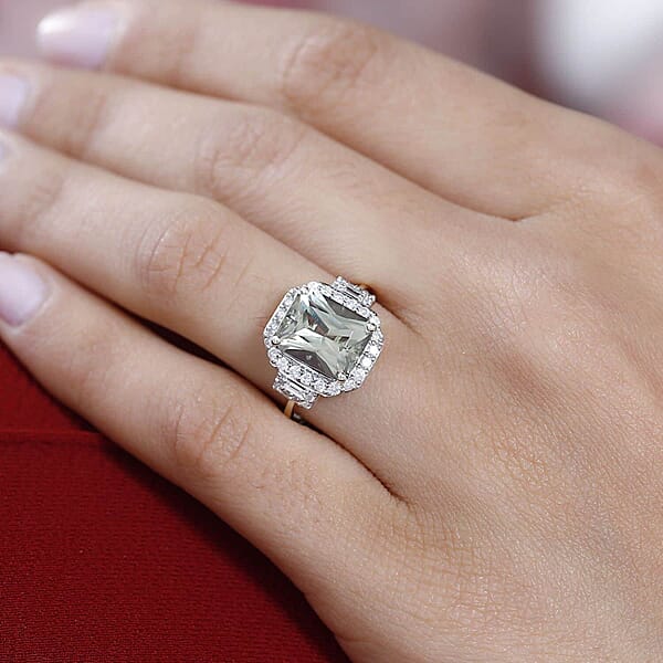 Luxoro 14K Green Gold Radiant Cut AAA Turkizite Diamond (G-H I2) (0.45 Cts) Ring (5.10 G) 2.65 Ctw