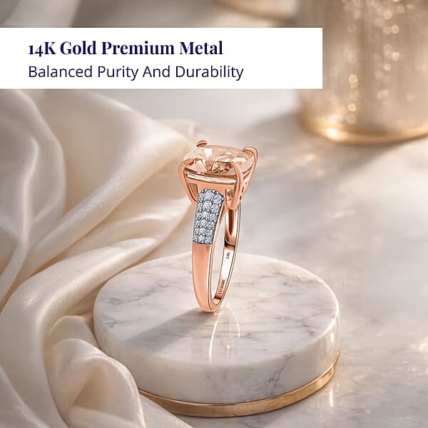 Luxoro 14K Rose Gold AAA Marropino Morganite And G-H I2 Diamond Ring 6.80 Ctw