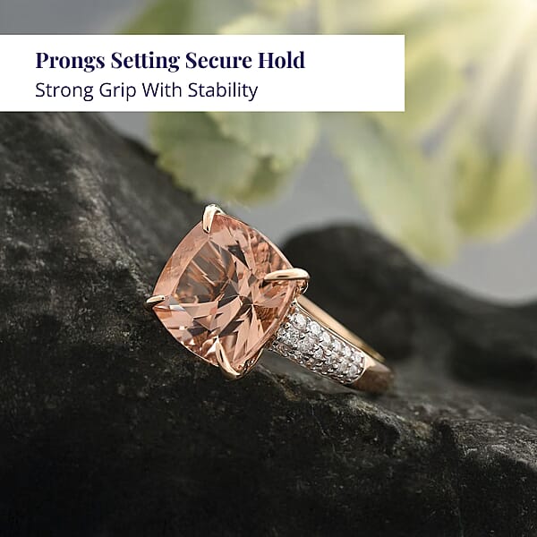 Luxoro 14K Rose Gold AAA Marropino Morganite And G-H I2 Diamond Ring 6.80 Ctw