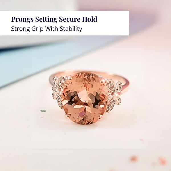 Luxoro 14K Rose Gold AAA Marropino Morganite And G-H I2 Diamond Ring 4.40 Ctw