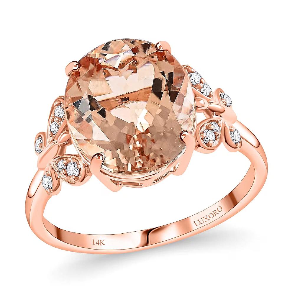 Luxoro 14K Rose Gold AAA Marropino Morganite and G-H I2 Diamond Ring 4.40 ctw